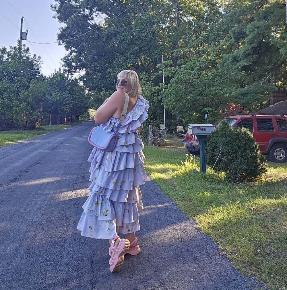 Remixed Ulla Johnson Tiered One Shoulder Cotton Ruffle Gown Size 16 - Picture 4 of 8